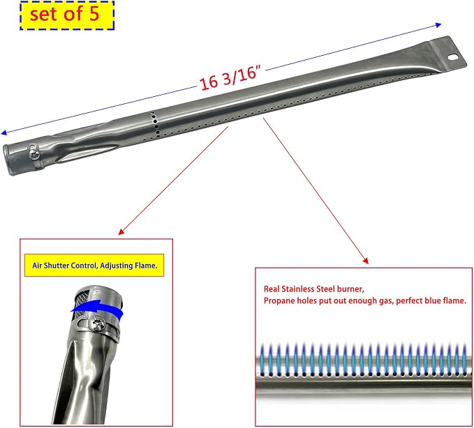 Parts Kit DG261 Replacement for Brinkmann 810-1575-W Gas Grill - Stainless Steel Burner, Carry-Over Tubes, and Heat Plate