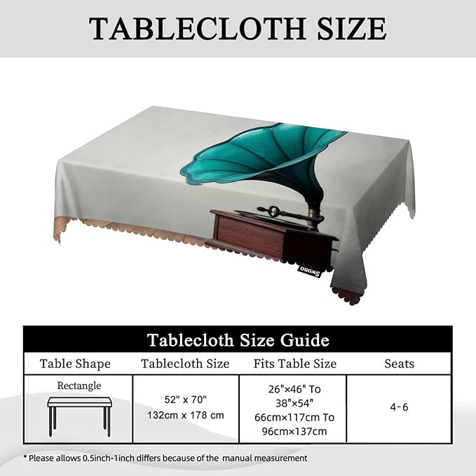 Swono Gramophone Table Cover Vintage Gramophone Phonograph Music 50x72 Inch Table Cloth for Rectangle Tables Buffet Parties Coffee BBQ and Dinning Tablecloth