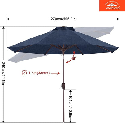 ABCCANOPY OLEFIN® 5-Year No Fading 9FT Outdoor Patio Umbrella(Navy) | Fade & UV Resistant Fabric,8 Fiberglass Ribs，Wind Vent，Crank Lift & Tilt,Outdoor Table Umbrella for Deck,Backyard,Yard