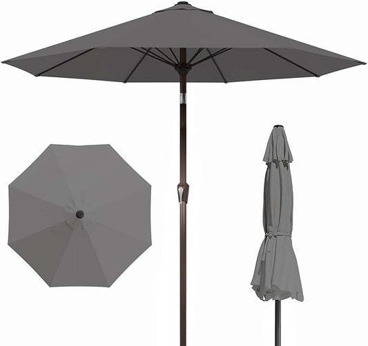 PatioKingdom Auto-Tilt 9FT Patio Umbrella Outdoor with 8 Sturdy Fiberglass Ribs,Market Table Umbrella for Pool,Backyard,Deck and Garden