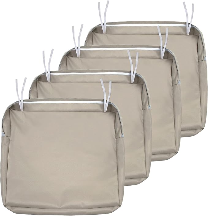 NettyPro Outdoor Cushion Slipcovers Waterproof 4 Pack Patio Chair Seat Cushion Covers with Zipper and Tie, 20 x 18 x 4 Inch, Replacement Cover Only, Khaki