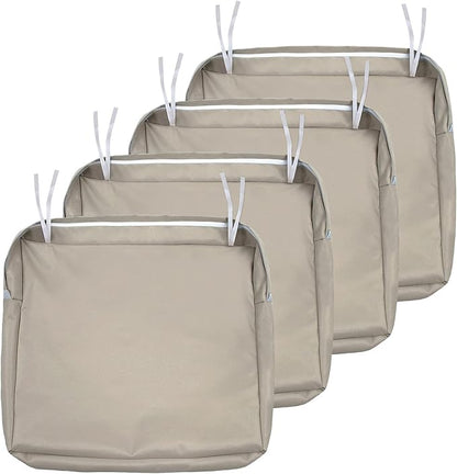 NettyPro Patio Chair Seat Cushion Covers Set 4, Waterproof Outdoor Furniture Cushion Slipcovers with Zipper and Tie, 21 x 19 x 3 Inch, Replacement Cover Only, Khaki