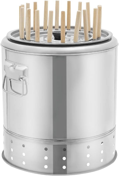 2-in-1 Portable Charcoal Barrel Grill, 20 Skewers Stainless Steel Surround Charcoal Grill, BBQ Barrel Stove for Outdoor Camping Backyard