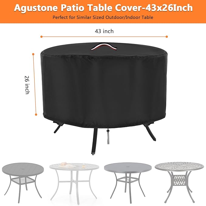 Patio Round Table Cover, 42 Inch Round Outdoor Table Cover, Waterproof Protective Covers Patio Furniture Covers Fit for 42" & 43" Table -43x26Inch