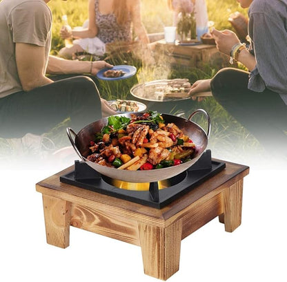 Japanese Barbecue Grill, Mini Portable Barbecue Grill Food Charcoal Stove with Wooden Base Barbecue Stove Kitchen Utensils Outdoor Picnic Cooker