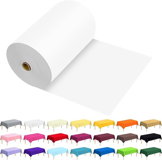 54 Inch X 600 Feet Plastic Table Cover Roll Premium Disposable Plastic Tablecloth for All Type/Shape Tables | Picnic, Party, Banquet, Birthdays, Weddings (White, 54 Inch X 600 Feet)