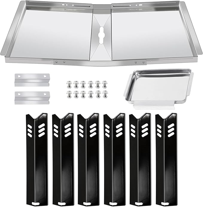 Criditpid DGB610SSP Replacement Parts, Grill Grease Tray for Dyna Glo DGB610SSP. Adjustable 30''-36'' Grill Drip Pan with Catch Pan, Heat Plates Shield for Dyna Glo Grill Replacement Parts 6 Burner