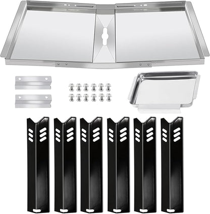 Criditpid DGB610SSP Replacement Parts, Grill Grease Tray for Dyna Glo DGB610SSP. Adjustable 30''-36'' Grill Drip Pan with Catch Pan, Heat Plates Shield for Dyna Glo Grill Replacement Parts 6 Burner