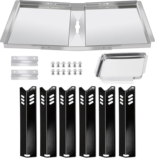 Criditpid DGB610SSP Replacement Parts, Grill Grease Tray for Dyna Glo DGB610SSP. Adjustable 30''-36'' Grill Drip Pan with Catch Pan, Heat Plates Shield for Dyna Glo Grill Replacement Parts 6 Burner