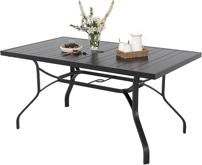 Outdoor Dining Table 60"x35", Rectangle Patio Dining Table with 1.57" Umbrella Hole, Outdoor Metal Furniture for Patio, Graden, Backyard and Poolside, Weather-Resistant