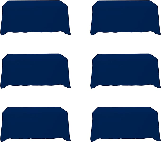 BRILLMAX 6 Pack Navy Blue Tablecloths 90x132 Inch for 6ft Rectangle Tables | 150 GSM Polyester Fabric, Floor Length Drop, Water, Stain & Wrinkle Resistant Cloth Cover for Wedding Reception Banquet Party
