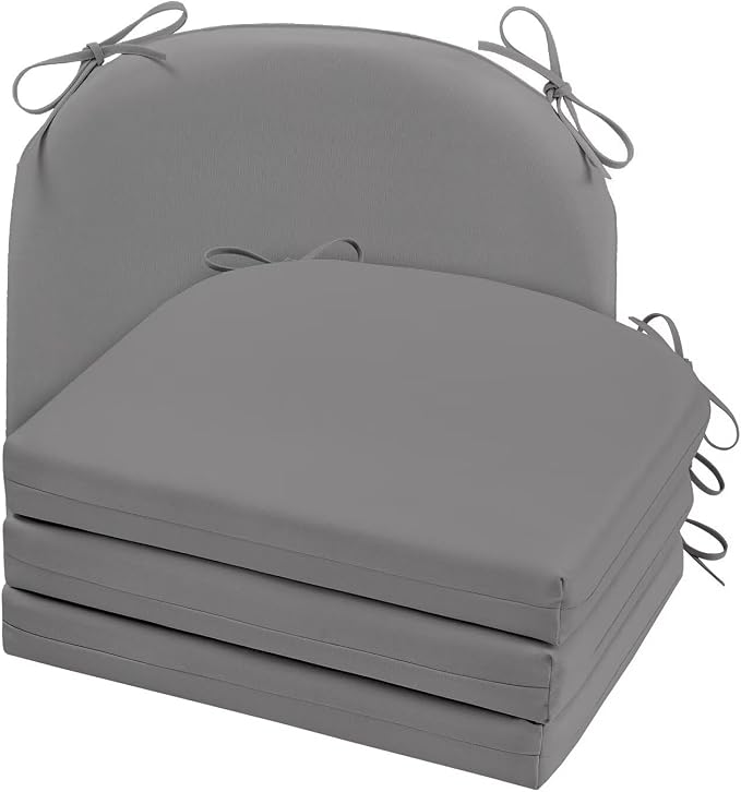 Cozyide Outdoor Chair Cushions, Waterproof Patio Seat Cushions with Adjustable Straps, Round Corner Patio Chair Cushions for Garden, Light Grey, 17x16x2 Inch (Pack of 4)