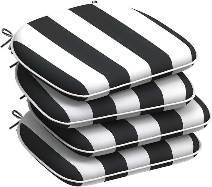 DYTXIII Set of 4 Outdoor Chair Cushions with Ties,Water Repellent Patio Chair Pads 17"x 16" for Outdoor Furniture,Round Corner Seat Cushions for Garden Yard Kitchen Cabana Black