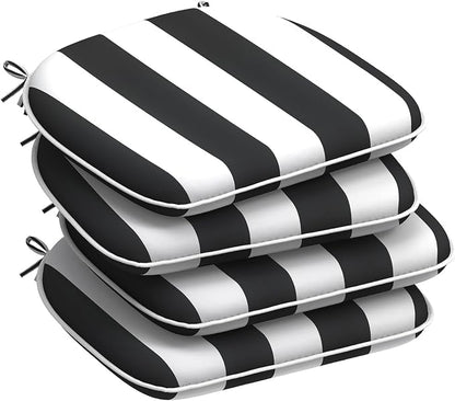 DYTXIII Set of 4 Outdoor Chair Cushions with Ties,Water Repellent Patio Chair Pads 17"x 16" for Outdoor Furniture,Round Corner Seat Cushions for Garden Yard Kitchen Cabana Black