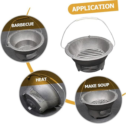 Wear-resistant Iron Bbq Stove Portable Grilling Heating for Outdoor Cooking Charcoal Grill for Camping Bbq Supplies Random Handle Color
