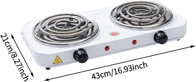 Countertop Double Burner Adjustable Temperature Kitchen Small Appliance Professional 2000W for Braising Scrambling Steaming, Heating Tube