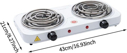 Countertop Double Burner Adjustable Temperature Kitchen Small Appliance Professional 2000W for Braising Scrambling Steaming, Heating Tube