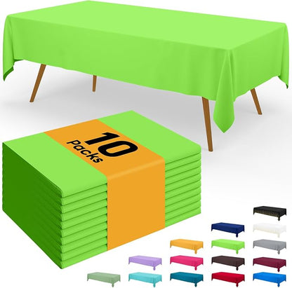 Smiry Disposable Table Cloth - 10 Pack, 54 x 108 Inch Waterproof Rectangle Tablecloths for Parties, Decorative Plastic Table Cover, Leakproof & Sturdy, Lime Green