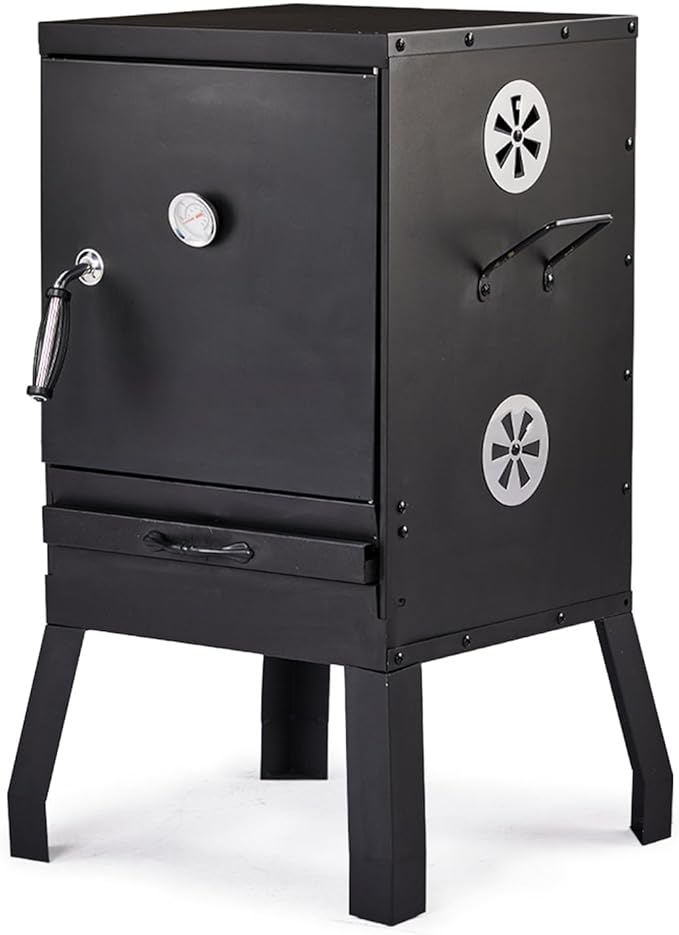 31in Portable Outdoor Charcoal Grill Smoker,Backyard Camping Barbecue Grills,Vertical Charcoal Smoker,with 2 Detachable Grill Netting Smoking Racks,for Patio Garden Beach Porch Lawn Yard (Black)