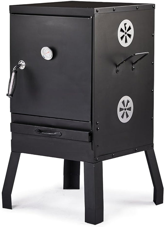 31in Portable Outdoor Charcoal Grill Smoker,Backyard Camping Barbecue Grills,Vertical Charcoal Smoker,with 2 Detachable Grill Netting Smoking Racks,for Patio Garden Beach Porch Lawn Yard (Black)