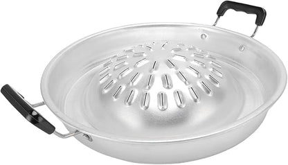 Thai Korean BBQ Grill Pan, Aluminum BBQ Grill Topper, 2 in 1 Non Stick Smoke Steak Grill Charcoal Pan Pork Hot Pot, Even Heating Barbecue Grill Plates, Camping BBQ Pan (35cm/13.78in Original Color)