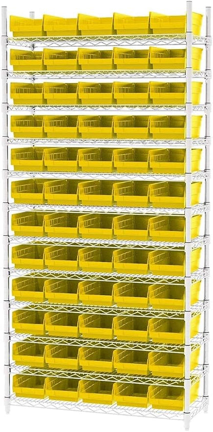 Akro-Mils 30130 Heavy Duty Plastic Shelf Bins, 12"x 6.5"x 4", Yellow, 12-Pk | Heavy Duty Nesting Storage Bins for Garage, Closet, Refrigerator, Kitchen, Cabinet, Drawer Organization, Pantry Organization