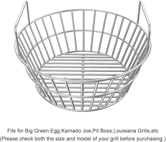 Stainless Charcoal Basket for Large Big Green Egg Grill, 14 inch Charcoal Grill Ash Basket fits Kamado Joe Classic, BGE Large and Other Similar Grills