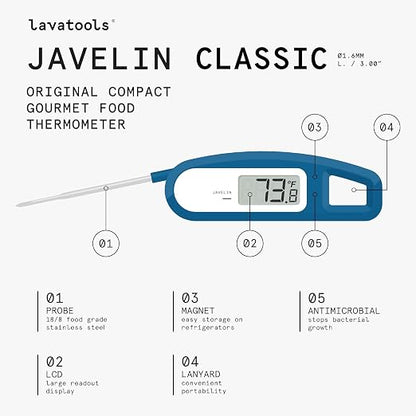 Lavatools Javelin® Ultra-Fast 3-Second Digital Instant Read Meat Thermometer for Grill and Cooking, 2.75" Probe, Compact Foldable Design, Large Display, IP65 Water Resistant, NSF Certified – Crimson