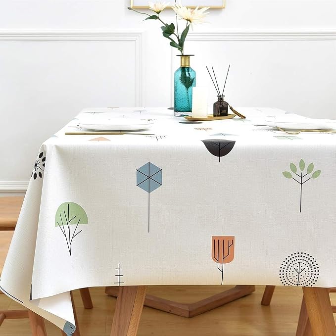 Wipeable Waterproof Tablecloth Vinyl Tablecloths for Rectangle Tables Heavy Duty PVC Tablecloth for Kitchen Dining Table(Small Trees, 54'' x 84'')