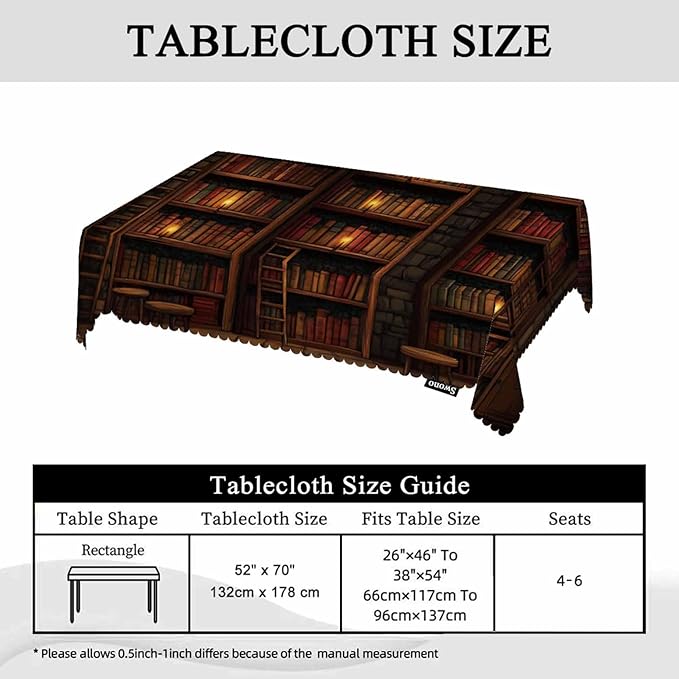 Swono Old Bookshelf Tablecloths Mysterious Library Bookshelf Kitchen Dinning Tabletop Decoration, Polyester Talking Table Cover for Indoor Outdoor 50x72 Inch Tablecloth