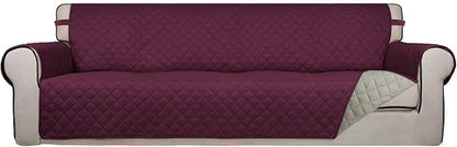 PureFit Reversible Quilted Couch Covers for Dogs Sofa Cover 4 Seater 88" | Wine/Beige, Water Resistant Couch Protector, Washable Pet Couch Cover with Non Slip and Elastic Straps For Kids