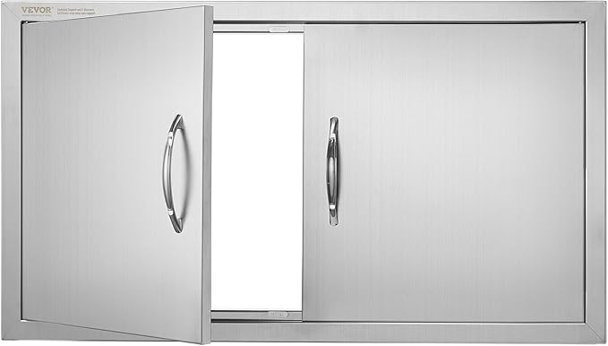VEVOR Double BBQ Access Door, 34W x 19H Inch Stainless Steel Flush Mount Vertical Wall Door with Handles for BBQ Island, Grilling Station, Outside Cabinet