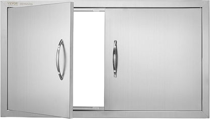 VEVOR Double BBQ Access Door, 34W x 19H Inch Stainless Steel Flush Mount Vertical Wall Door with Handles for BBQ Island, Grilling Station, Outside Cabinet
