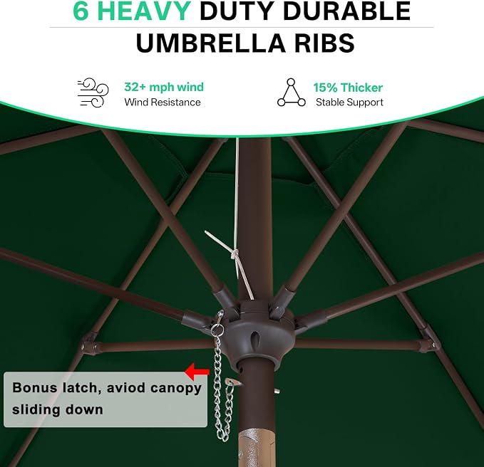 ABCCANOPY 7.5FT Scalloped Patio Umbrella Table Market Umbrella, Green | Durable 6 Sturdy Fiberglass Ribs, Push Button Tilt and Crank, UV Protection Waterproof Outdoor Umbrella, Valance Style