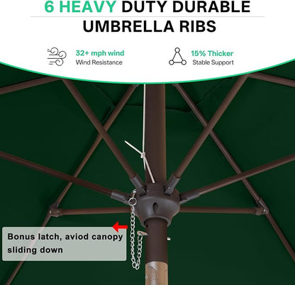 ABCCANOPY 7.5FT Scalloped Patio Umbrella Table Market Umbrella, Green | Durable 6 Sturdy Fiberglass Ribs, Push Button Tilt and Crank, UV Protection Waterproof Outdoor Umbrella, Valance Style