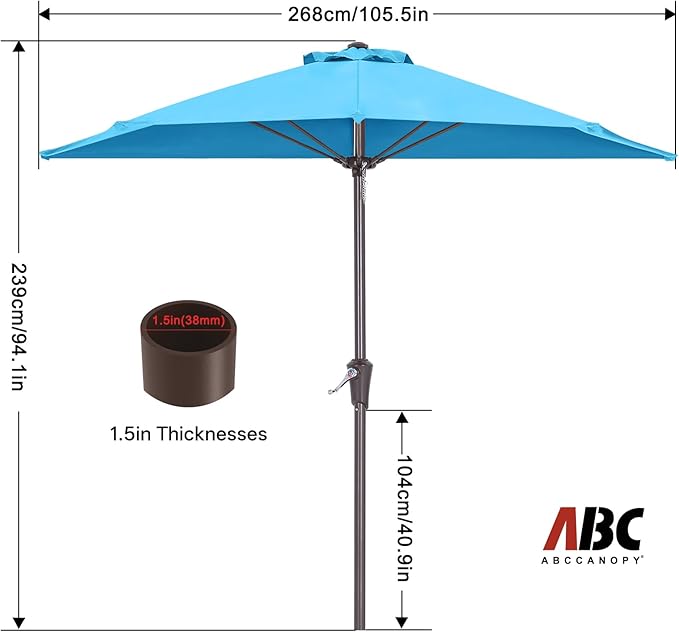 ABCCANOPY Patio Umbrella 9FT - Outdoor Half Umbrellas for Patio, Backyard, Garden, Deck (Turquoise)