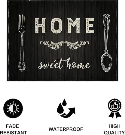 Vintage Style Placemats Set of 4 Home Sweet Home Rustic Home Decorative Table Mats Waterproof Heat Resistant Washable Non-Slip Place Mats for Dinner Room Kitchen Decor Table 12”×16”(Grey, 12”×16”)
