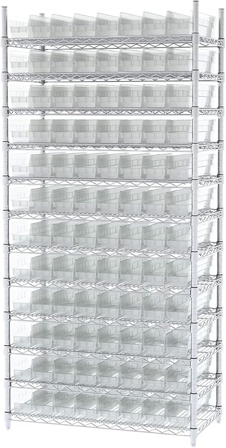 Akro-Mils 30128 Heavy Duty Plastic Shelf Bins, 18"x 4"x 4", Clear, 12-Pack | Heavy Duty Nesting Storage Bins for Garage, Closet, Refrigerator, Kitchen, Cabinet, Drawer Organization, Pantry Organization