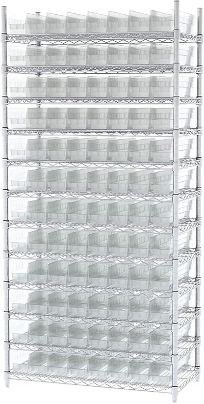 Akro-Mils 30128 Heavy Duty Plastic Shelf Bins, 18"x 4"x 4", Clear, 12-Pack | Heavy Duty Nesting Storage Bins for Garage, Closet, Refrigerator, Kitchen, Cabinet, Drawer Organization, Pantry Organization