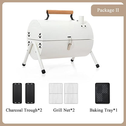 Portable Charcoal Grill Small Cylindrical Bbq Grill for Outdoor Cooking Camping, Picnic, Garden, Travel Bbq Charcoal Grill Suitable for 2-4 People 38 * 38 * 25 cm