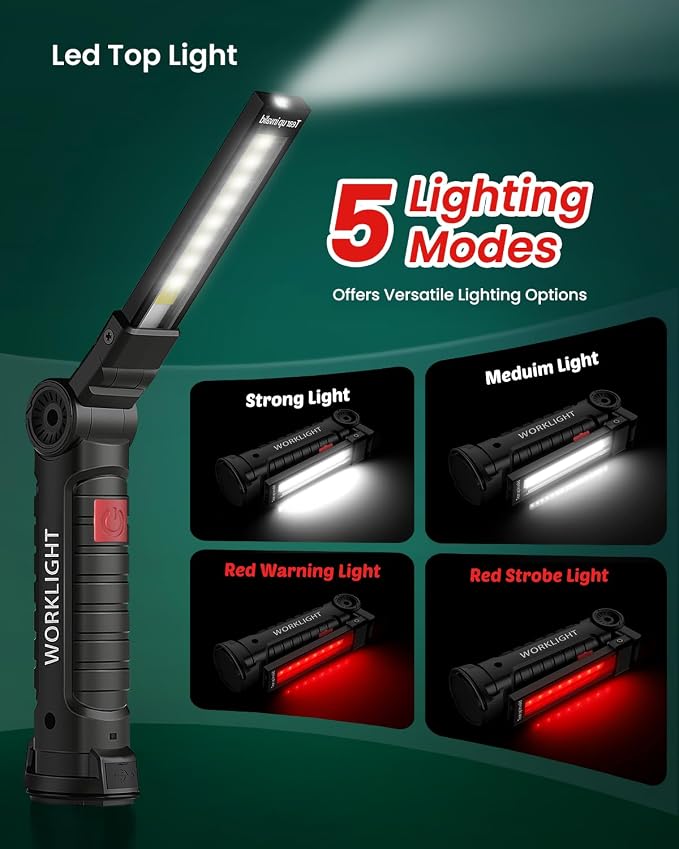 Coquimbo 2 Pack Rechargeable Work Light, Christmas Tool Gifts for Men Dad | Mens Stocking Stuffers for Adults Husband, LED Flashlight, BBQ Light Grill Accessories with Magnetic Base and Hook (Black)