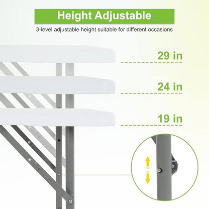 PayLessHere Folding Camping Table Plastic Picnic Table Office Table for Parties Wedding Camping Office with Carrying Handle (White, 4 FT)