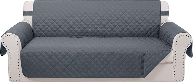 Reversible 4 Seater Sofa Cover 91" Large, Sofa, Dark Blue | Couch Cover Furniture Protector with Foam Sticks Elastic Straps Furniture Protector for Pets Children Dog Cat