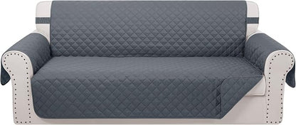 Reversible 4 Seater Sofa Cover 91" Large, Sofa, Dark Blue | Couch Cover Furniture Protector with Foam Sticks Elastic Straps Furniture Protector for Pets Children Dog Cat