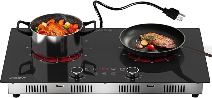 2 Burner Electric Cooktop 110V - 24 Inch(23.6"x 13.78") Ceramic Stove Countertop & Built-in(22"x 12.2"), 2000W Two Burner Cooktop with Touch & Knob Control, Timer, Safety Lock, 120V Plug in