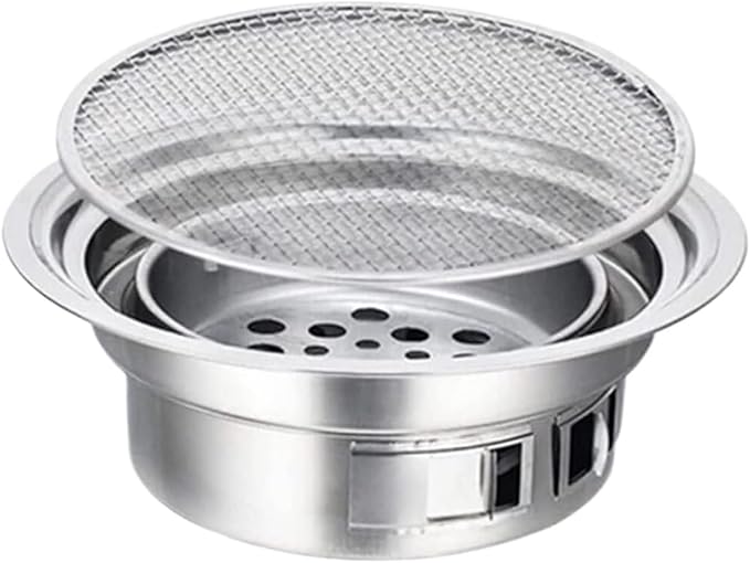Camping Barbecue Grill Outdoor Charcoal Grills Stainless Steel Charcoal Barbecue Grill Round Portable Grill for Camping Barbecue Charcoal Grill(40cm)
