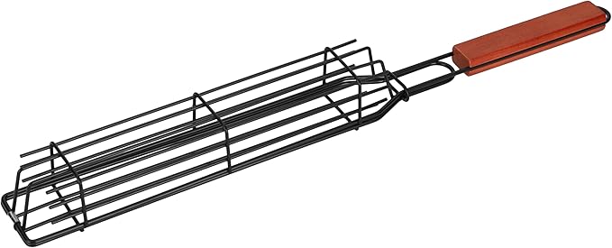 IRSTBL – Kebab Grill Basket Set – 8 Nonstick BBQ Baskets with Wooden Handles & 4 Steel Skewers – Reusable Grilling Tools for Meat, Veggies, Fish – 17 Inches