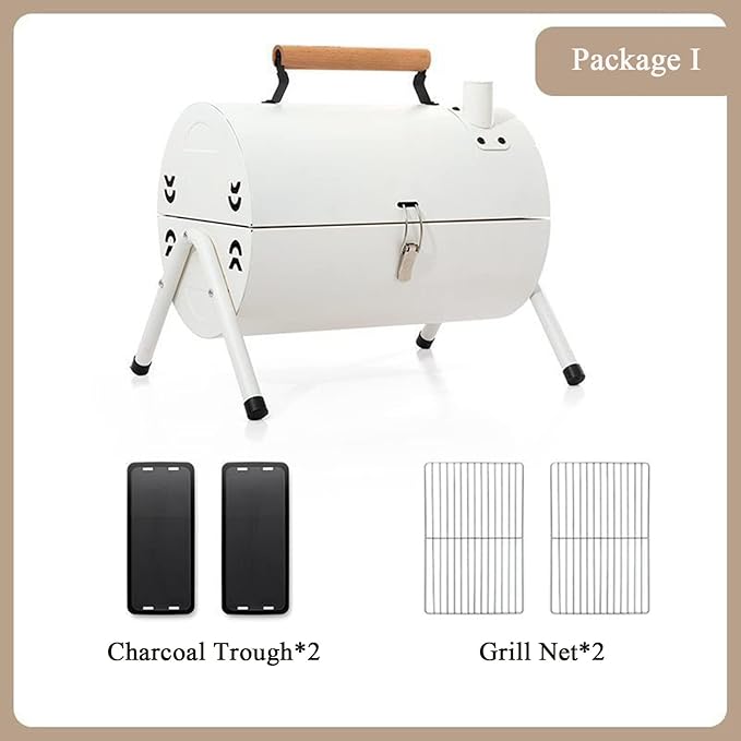 JATIBOSH Portable Charcoal Grill Small Cylindrical BBQ Grill for Outdoor Cooking Camping, Picnic, Garden, Travel BBQ Charcoal Grill Suitable for 2-4 People 38 * 38 * 25 cm