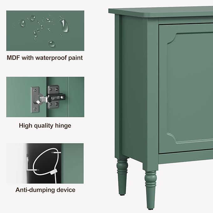 RoyalCraft Buffet Sideboard with 3 Doors, Mid-Century Sideboard Cabinet with Adjustable Shelves, Wood Buffet Cabinet with Turned Legs, Accent Cabinets for Entryway, Living Room, Dining Room, Green