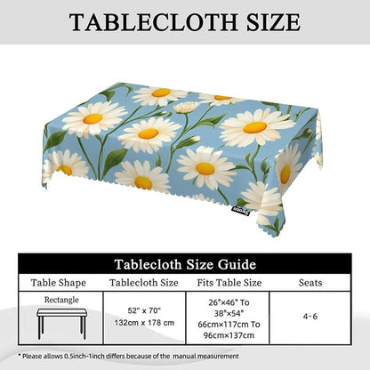 Swono Tablecloth 52"X70" Daisy, Blossom Floral White Daisy Rectangle Table Cover Anti-Oil Tablecloth for Dining Tables, Parties, Picnic, Wedding and Banquet Decoration